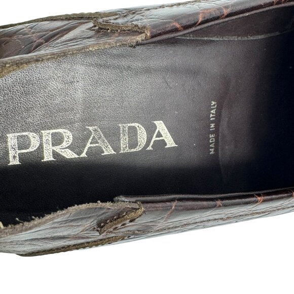 PRADA Dark Brown Croc Embossed Calfskin Men's Loafers Made in Italy 9UK - 10US - Picture 8 of 13